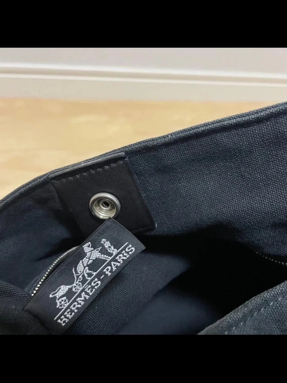 Hermes Black Tote with Striped Webbing Handles